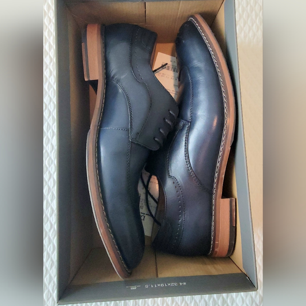 Brand New Stacy Adams Mens Navy Leather Oxfords 95